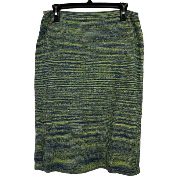 Isabella Bird Tussam Silk Pull On Skirt Medium Green Multi Color Comfy Casual - Picture 1 of 9